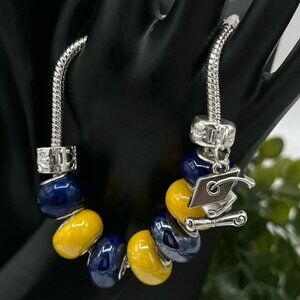 Pandora Style UofM Colligate Yellow/Blue Bracelet with Graduation Cap, NWOT